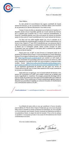 Le président Fabius s'adresse aux avocats de France 13-12-2023